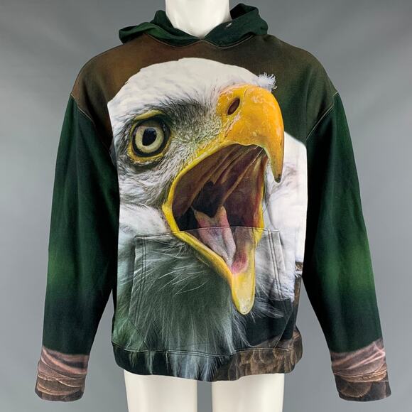 R13 Size S Green White Yellow Eagle Print Cotton Hoodie Sweatshirt - Picture 1 of 8